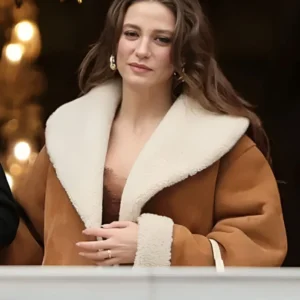 The Family Devin Akin Brown Shearling Jacket For Sale