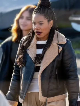 The Jetty Weruche Opia Shearling Leather Black Jacket