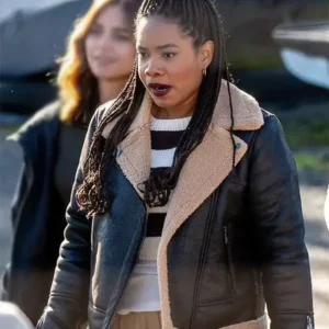 The Jetty Weruche Opia Shearling Leather Black Jacket