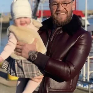 The Notorious Conor McGregor Shearling Maroon Bomber Jacket For Men