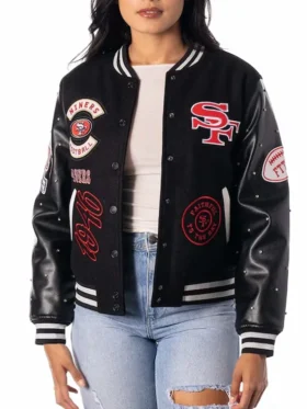 The Wild Collective San Francisco 49ers Black Varsity Sparkle Jacket