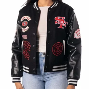 The Wild Collective San Francisco 49ers Black Varsity Sparkle Jacket