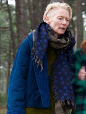 Tilda Swinton The Room Next Door Blue Jacket