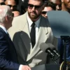 Travis Kelce Visit White House Tan Suit Front