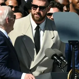 Travis Kelce Visit White House Tan Suit Front