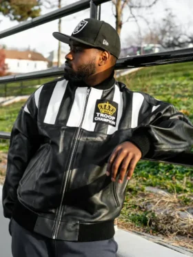 Troop Champion Leather Jacket Black White