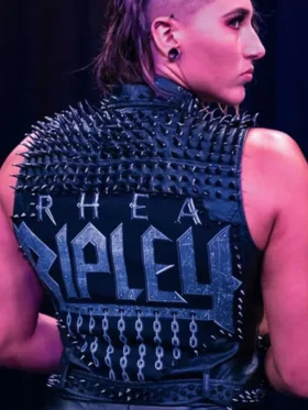 WWE Rhea Ripley Leather Studded Vest Back