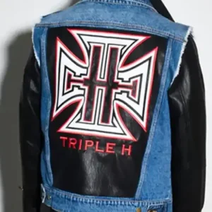 WWE Triple H Denim Leather Jacket Back