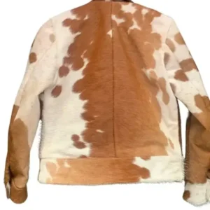 White And Camel Brown Fur Cowhide Leather Jacket Back