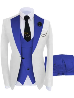 White And Royal Blue Mens Notch Lapel Tuxedo