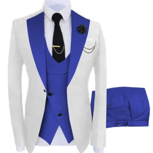 White And Royal Blue Mens Notch Lapel Tuxedo