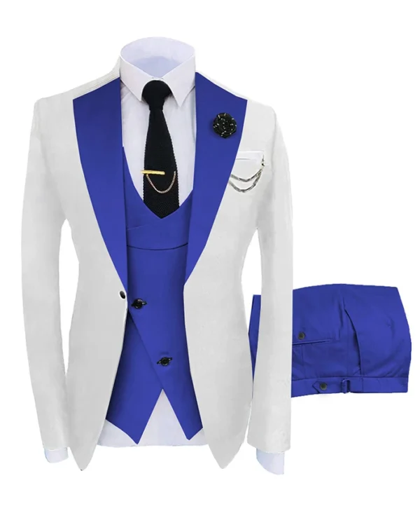 White And Royal Blue Mens Notch Lapel Tuxedo