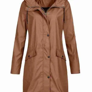 Womens Brown Hooded Long Coat