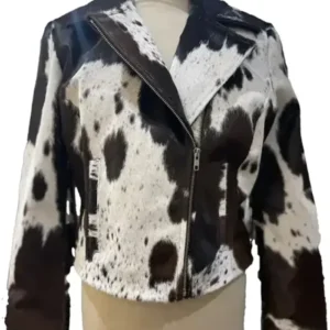 Womens Cropped Biker Cowhide Fur Leather Jacket