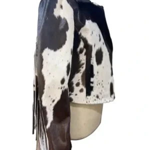 Womens Cropped Biker Cowhide Fur Leather Jacket Back