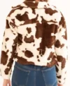 Womens Cropped Brown And White Cowhide Fur Jacket Back