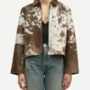 Womens Short Drop Down Cowhide Fur Leather Jacket