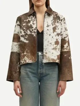 Womens Short Drop Down Cowhide Fur Leather Jacket