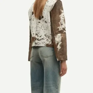 Womens Short Drop Down Cowhide Fur Leather Jacket Back