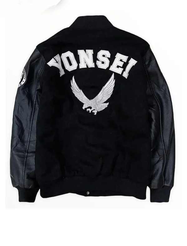 Yonsei University Letterman Black Varsity Jacket Back
