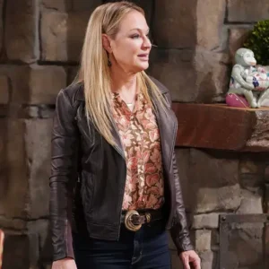 Young and Restless Sharon Case Brown Leather Jacket For Sale