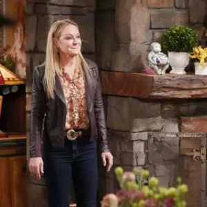 Young and Restless Sharon Case Brown Leather Jacket Front