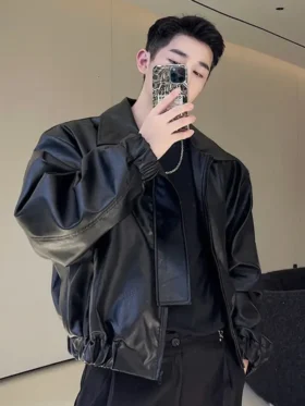 baggy cropped leather jacket