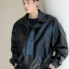baggy cropped leather jacket Front