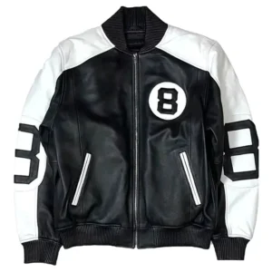 8 Ball Black And White Bomber Leather Jacket