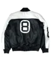 8 Ball Black And White Bomber Leather Jacket Back