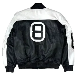 8 Ball Black And White Bomber Leather Jacket Back