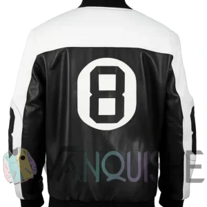 8 Ball Black And White Bomber Leather Jacket back