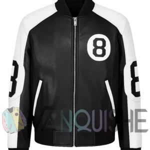 8 Ball Black And White Bomber Leather Jacket front