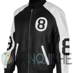 8 Ball Black And White Bomber Leather Jacket left