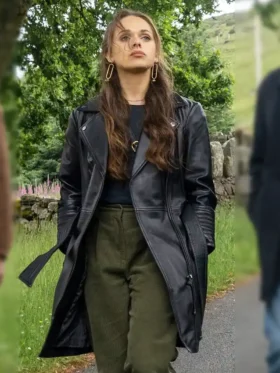 Alyssa Jirrels Mayfair Witches Black Leather Coat Side