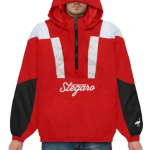 Archie Stegaro Red Hooded Jacket Front