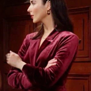 Ashleigh Brewer Bold and the Beautiful Maroon Velvet Blazer