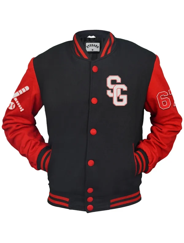 Blair Baseball Stylish Stegaro Black And Red Varsity Jacket Front