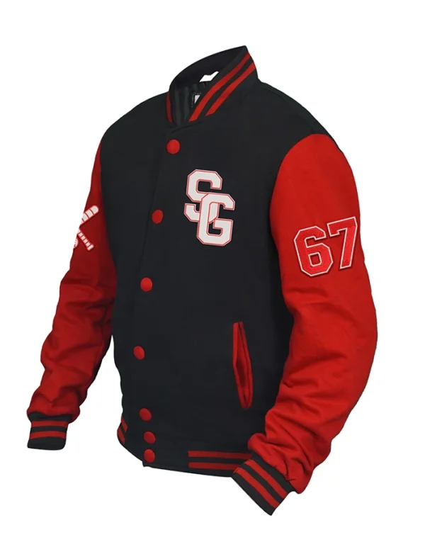 Blair Baseball Stylish Stegaro Black And Red Varsity Jacket Side Look