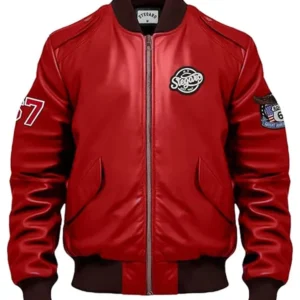 Blake Stegaro Red Leather Bomber Jacket