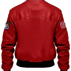 Blake Stegaro Red Leather Bomber Jacket Back