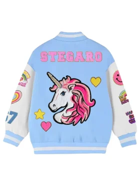 Buy Horse Stegaro Blue And White Varsity Jacket Back