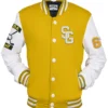 Buy Khari Stegaro Golf Yellow And White Varsity Jacket