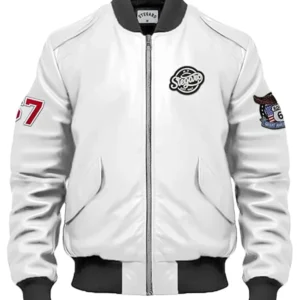 Caiden White Stegaro Bomber Leather Jacket