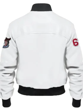 Caiden White Stegaro Bomber Leather Jacket Back