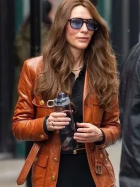 Cate Blanchett Black Bag Brown Leather Jacket