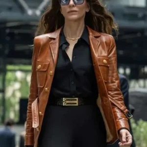 Cate Blanchett Black Bag Brown Leather Jacket For Sale