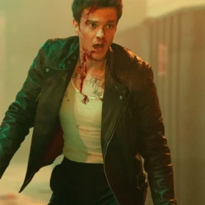 Jack Quaid Novocaine Brown Leather Jacket Front