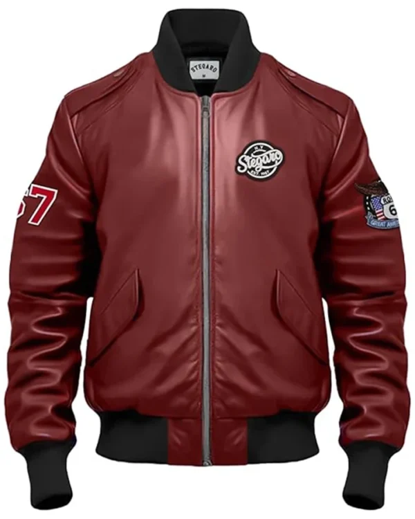 Jameson Stegaro Maroon Bomber Leather Jacket