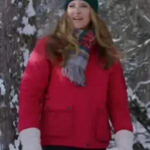 Jill Wagner Christmas Under the Northern Lights Red Puffer Jacket